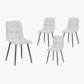 RANA Lot de 4 chaises en tissu blanc écru pieds en métal noir