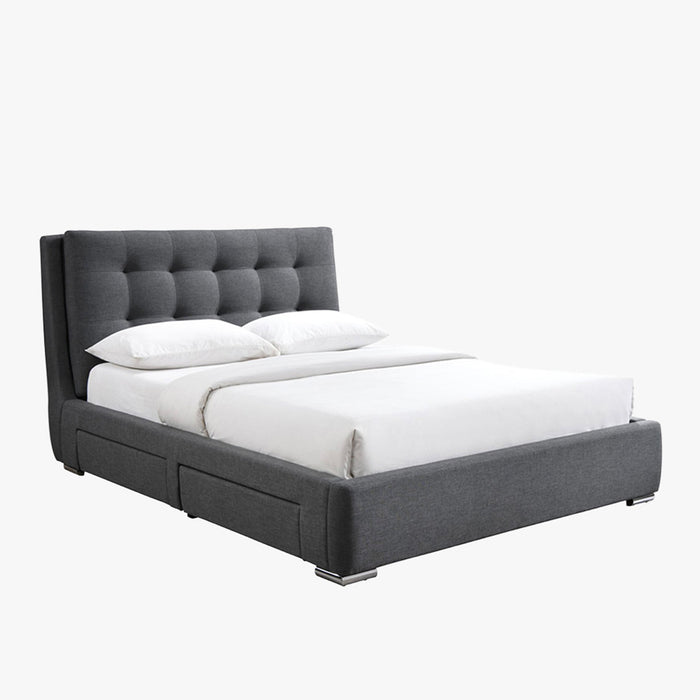 RODRIGO Lit double en tissu gris foncé avec 2 tiroirs 160x200 cm