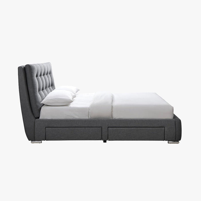 RODRIGO Lit double en tissu gris foncé avec 2 tiroirs 160x200 cm