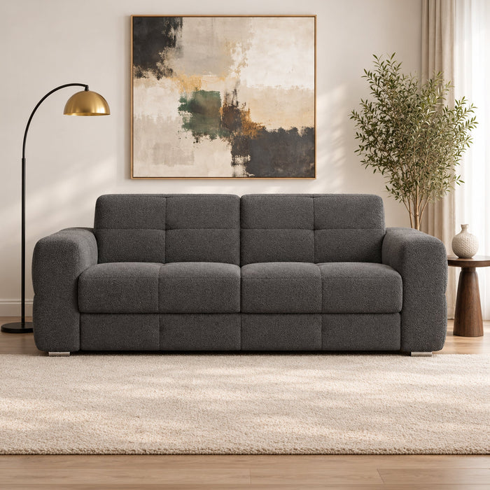 SAMINA Canapé 3 places convertible en tissu bouclette gris foncé matelas Memory 14 cm