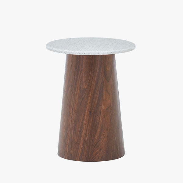 SANA - 40 Table d'appoint en marbre composite pieds couleur bois foncé D40 cm