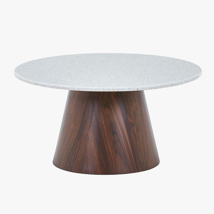 SANA - 80 Table basse ronde en marbre composite pieds couleur bois foncé D80 cm