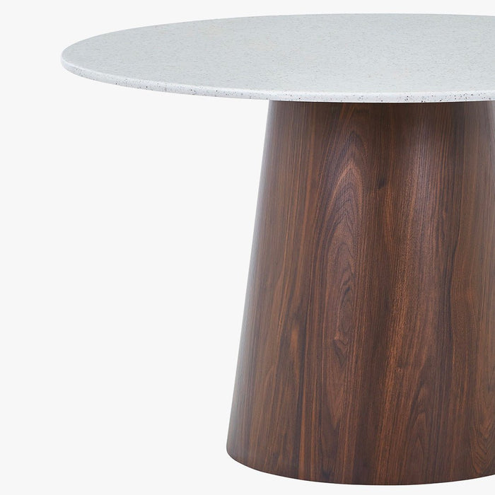 SANA XL Table à manger ronde en marbre composite pieds couleur bois foncé 120 cm