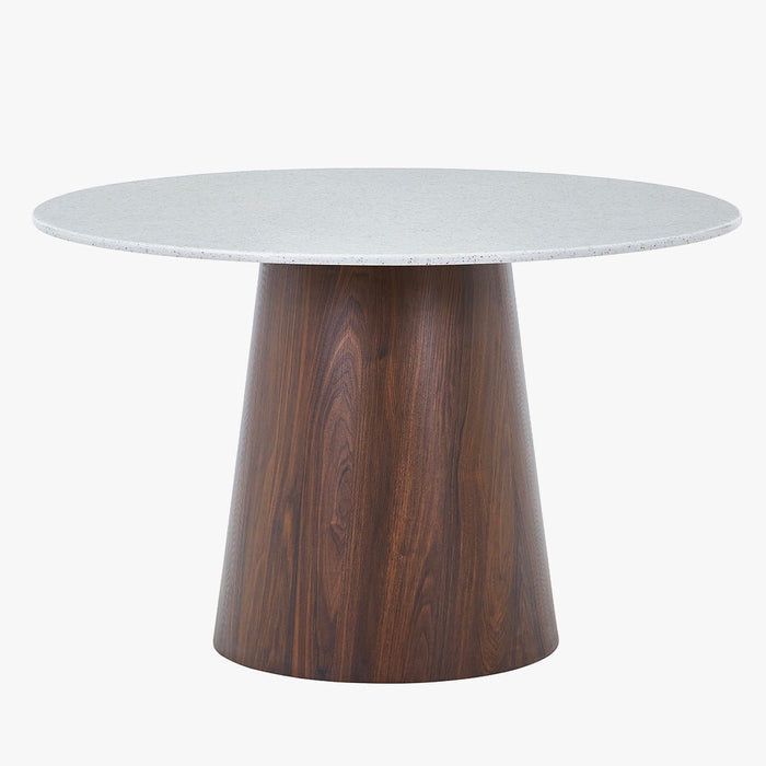 SANA XL Table à manger ronde en marbre composite pieds couleur bois foncé 120 cm