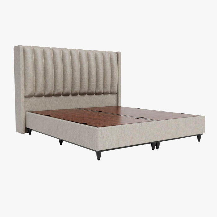 SAYA Lit coffre en tissu beige 160x200 cm