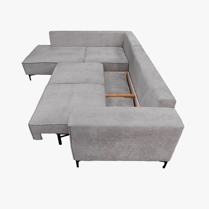 SAYLA Canapé d'angle convertible en tissu gris clair - Angle gauche