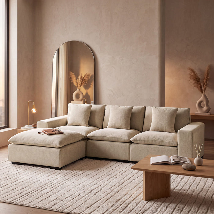 SELENIA Canapé d'angle modulable et réversible en tissu beige – Canapés d'angle Mobilier Deco