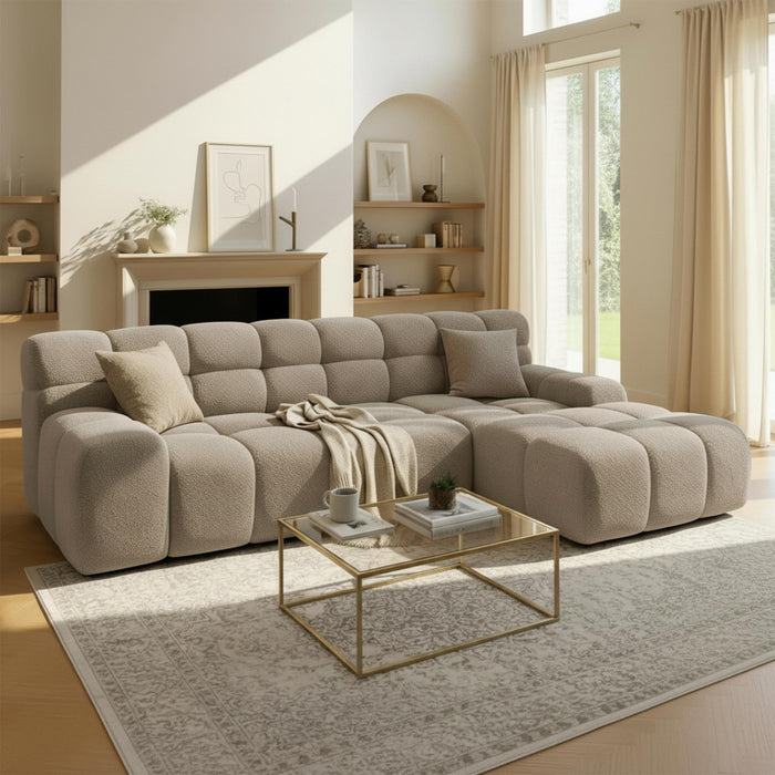 SERENA Canapé d'angle tissu bouclette beige foncé - Angle droit
