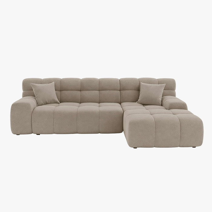 SERENA Canapé d'angle tissu bouclette beige foncé - Angle droit