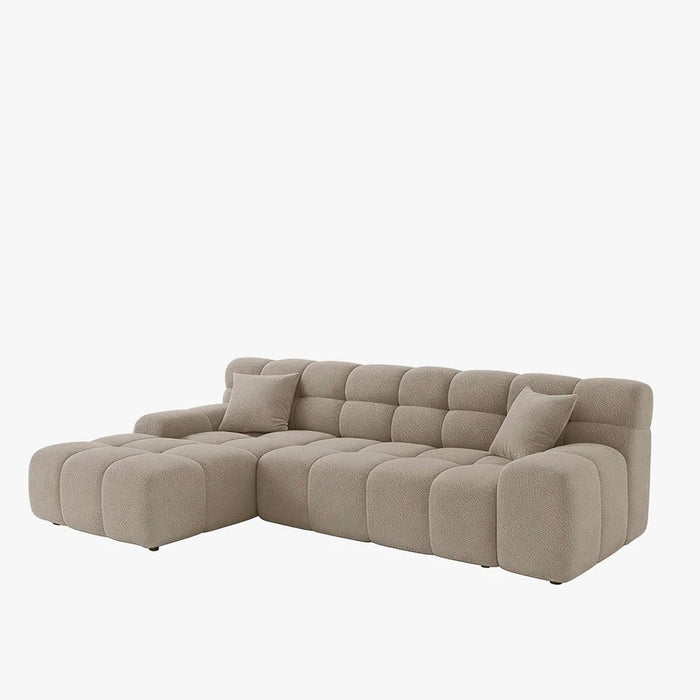 SERENA Canapé d'angle tissu bouclette beige foncé - Angle gauche