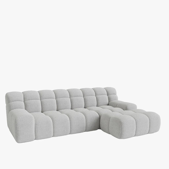 SERENA Canapé d'angle tissu bouclette gris clair - Angle droit