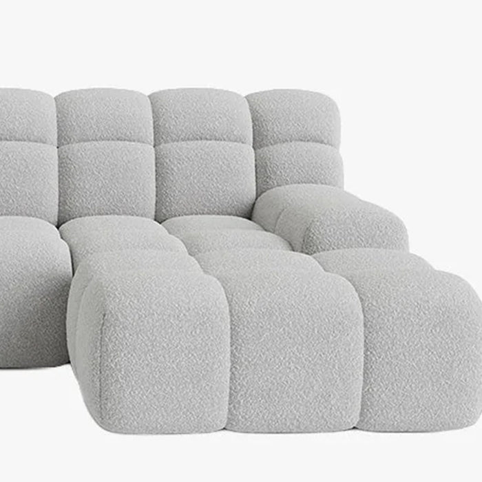 SERENA Canapé d'angle tissu bouclette gris clair - Angle droit