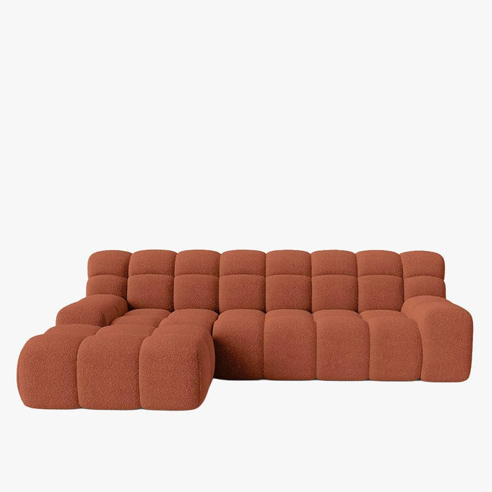 SERENA Canapé d'angle tissu bouclette orange - Angle gauche