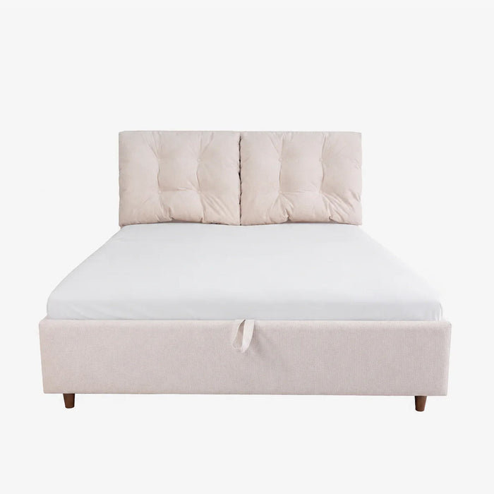 SORA Lit double en tissu beige avec coffre 160x200 cm