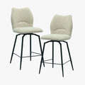 STELA Lot de 2 tabourets pivotants en tissu blanc écru piètement métal noir