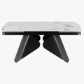 STACY Table à manger extensible en céramique couleur marbre blanc pieds en métal noir 160-240 cm