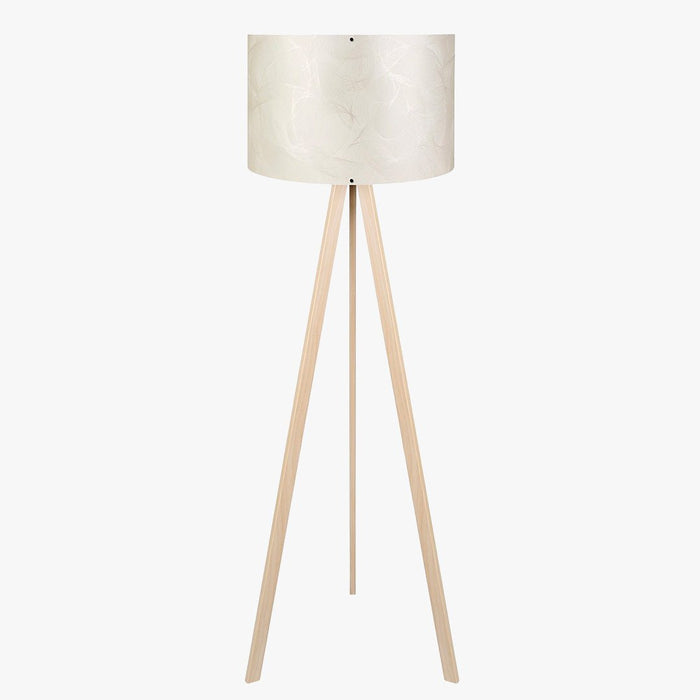 SYMO Lampe sur pieds avec abat jour en PVC beige pieds couleur bois clair
