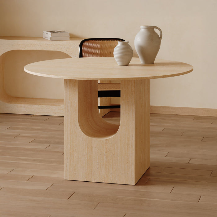 TAYZA Table à manger ronde en marbre d'ingénierie couleur travertin