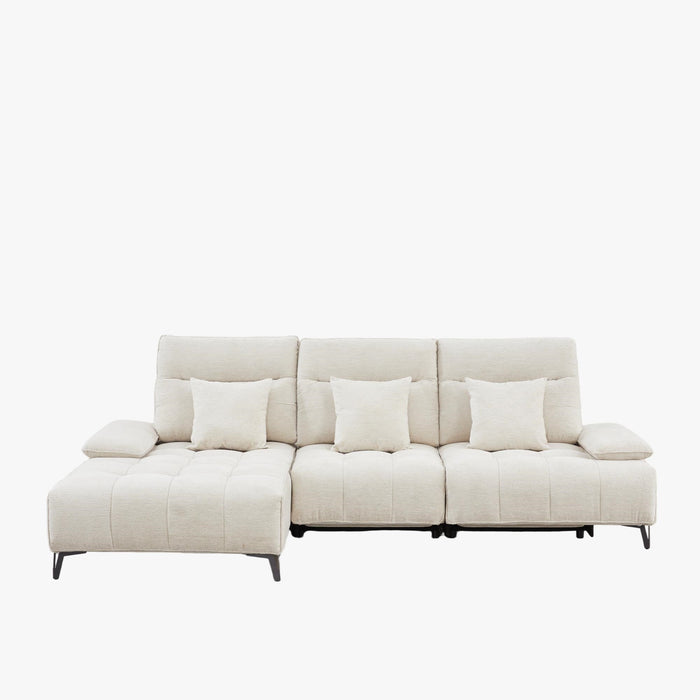 TIAM Canapé d'angle relax électrique en tissu matelassé beige - Angle gauche – Canapé relax – vue 2