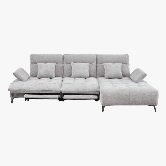 TIAM Canapé d'angle relax électrique en tissu matelassé gris - Angle droit