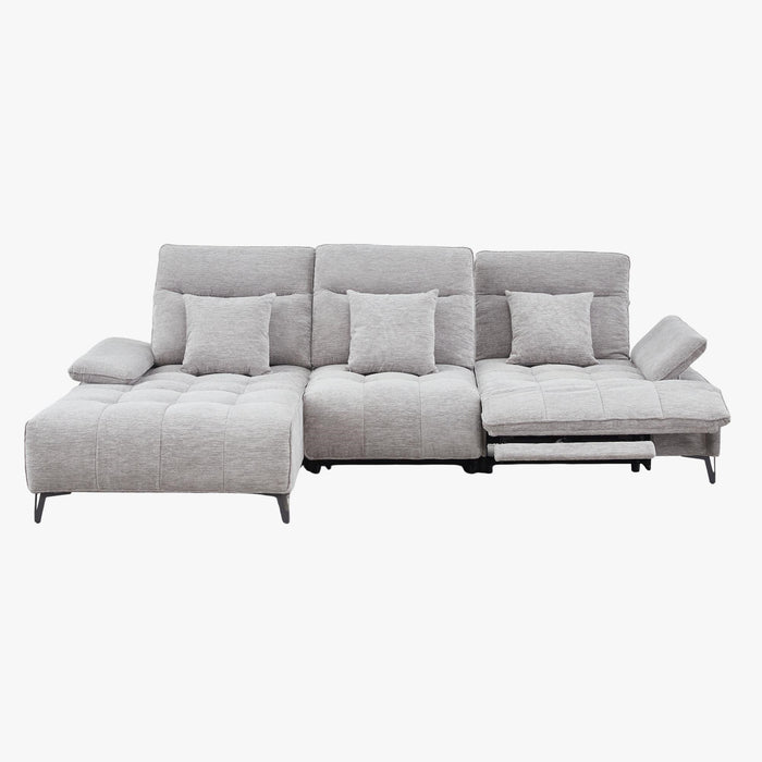 TIAM Canapé d'angle relax électrique en tissu matelassé gris - Angle gauche