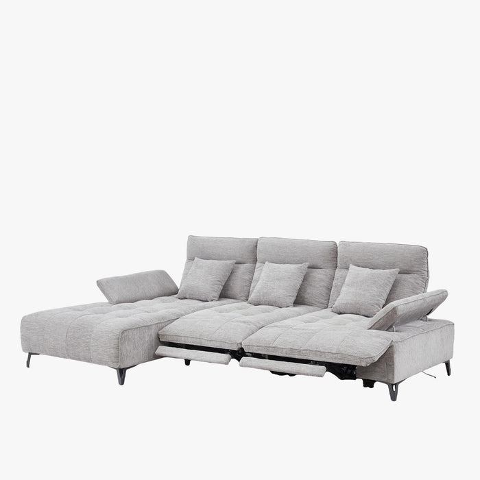 TIAM Canapé d'angle relax électrique en tissu matelassé gris - Angle gauche – Canapé relax Mobilier Deco