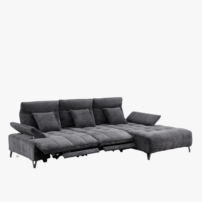 TIAM Canapé d'angle relax électrique en tissu matelassé noir - Angle droit – Canapé relax Mobilier Deco