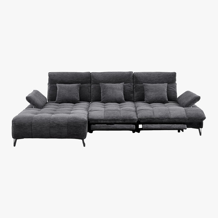 TIAM Canapé d'angle relax électrique en tissu matelassé noir - Angle gauche