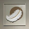 TIYA Tableau peinture à l'huile beige plume en relief cadre en aluminium - 50x50 cm