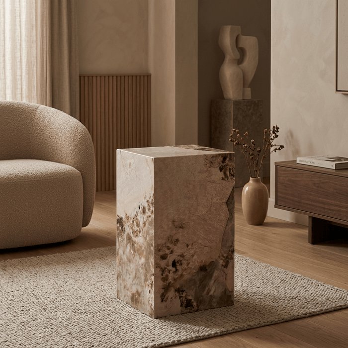 TRESA Table d'appoint marbre d'ingénierie beige et marron – Table basse Mobilier Deco