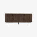 VIGO Buffet 4 portes en pierre frittée beige et couleur bois foncé