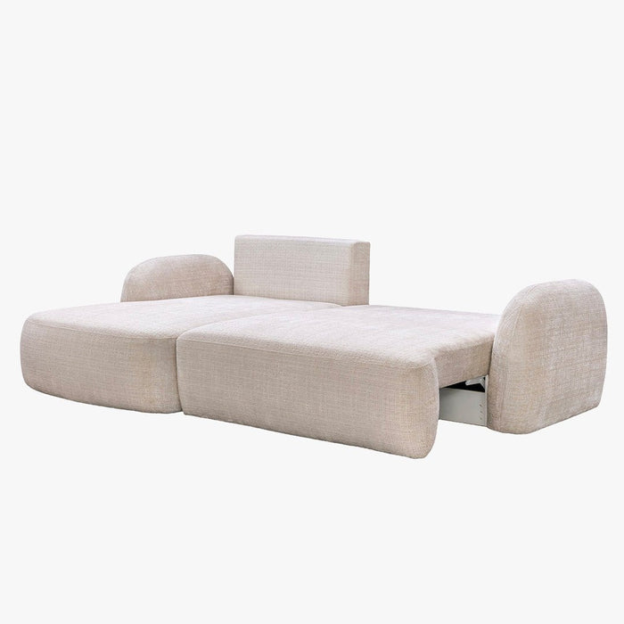 VIONA Canapé d'angle convertible avec coffre en tissu beige - Angle gauche