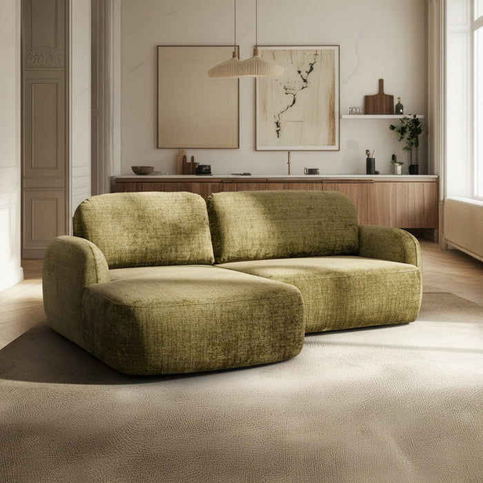 VIONA Canapé d'angle convertible avec coffre en tissu vert - Angle gauche