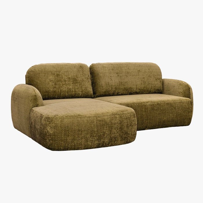 VIONA Canapé d'angle convertible avec coffre en tissu vert - Angle gauche
