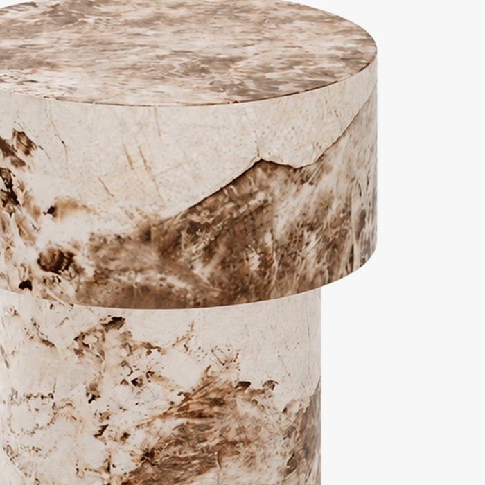 ZENA-39 Table d'appoint ronde en marbre d'ingénierie beige et marron D39 cm