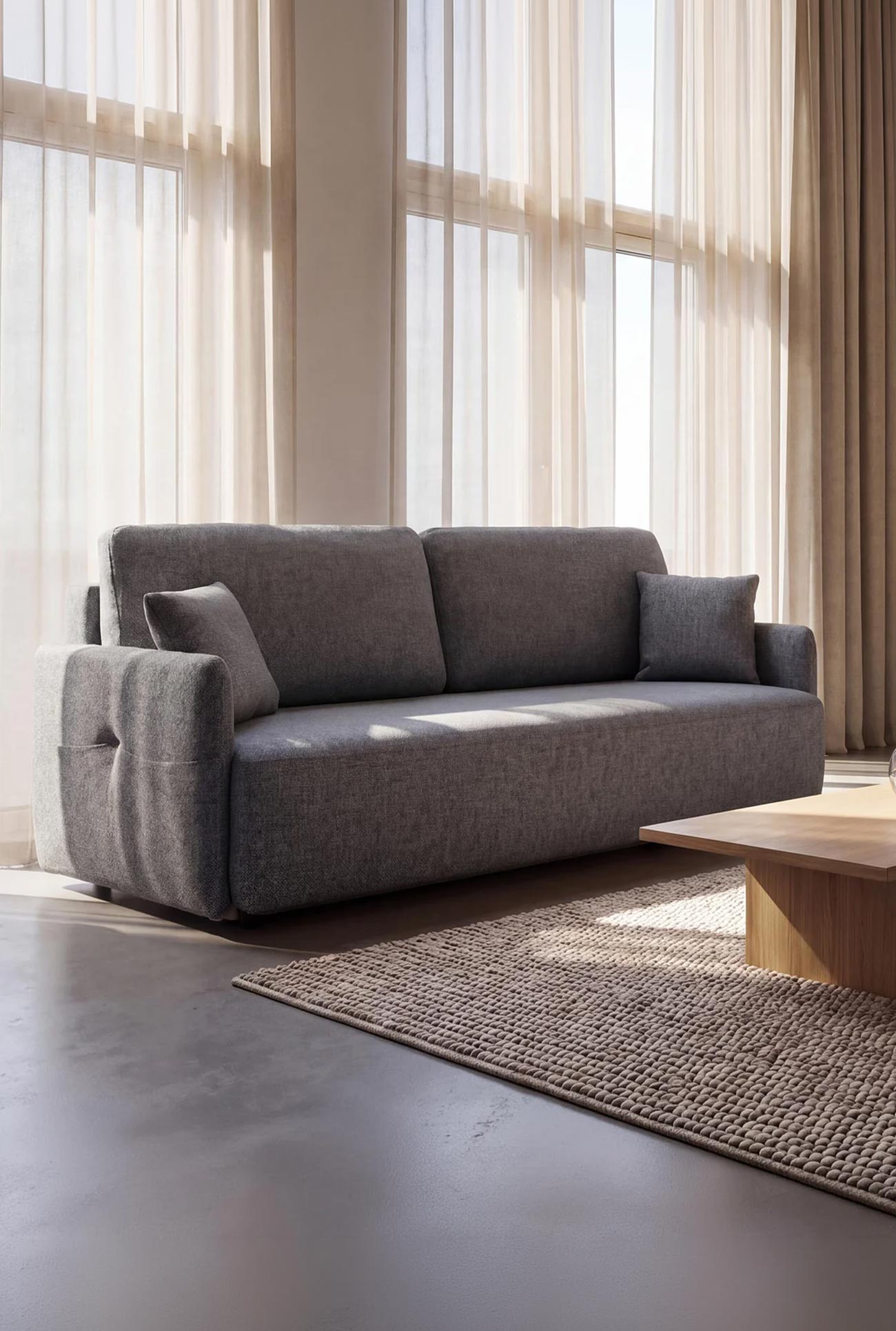CARLA - Canapés 3 places convertibles en tissu avec coffre de rangement - Mobilier Deco