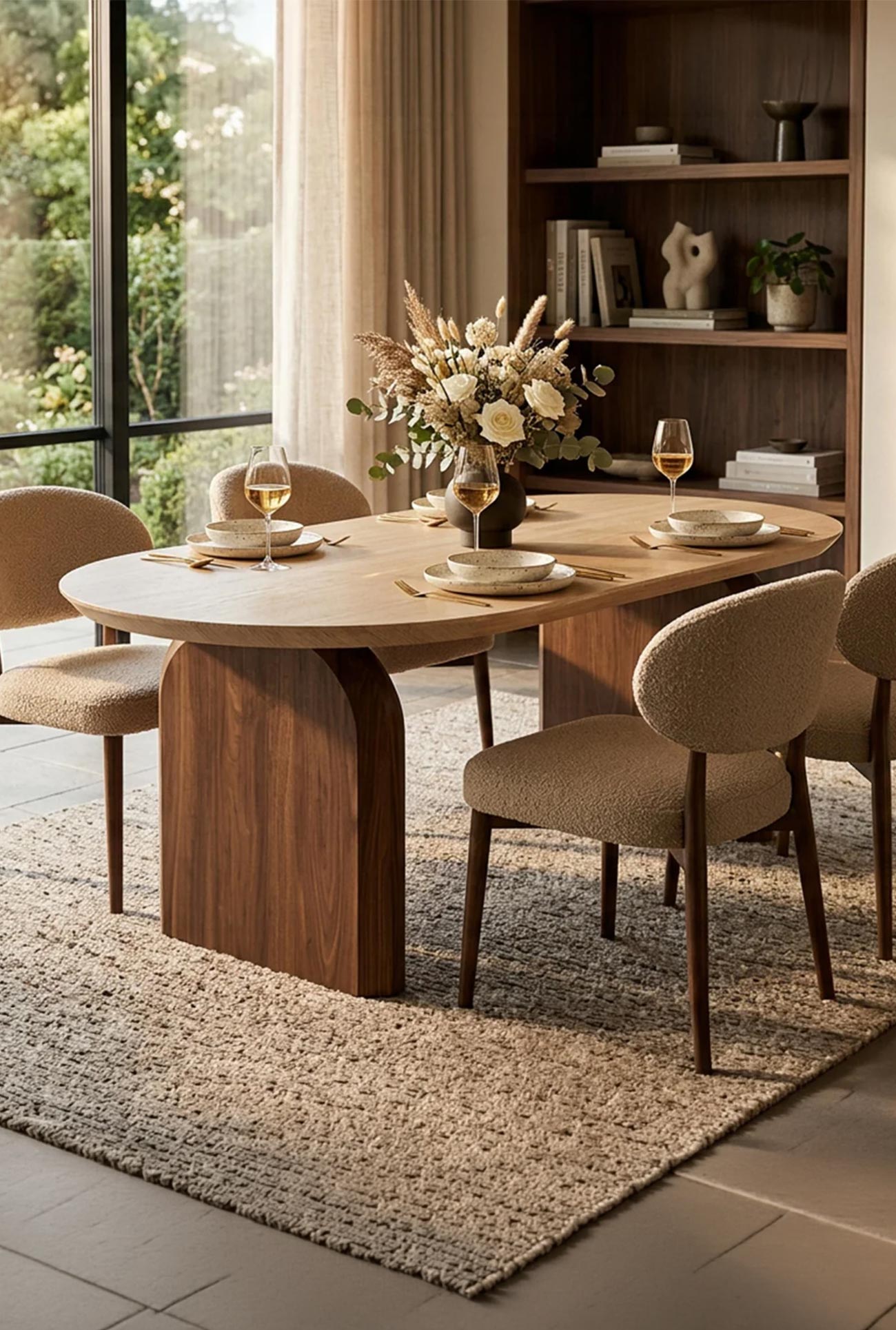 DANTE - Tables à manger extensibles effet travertin et bois foncé - Mobilier Deco