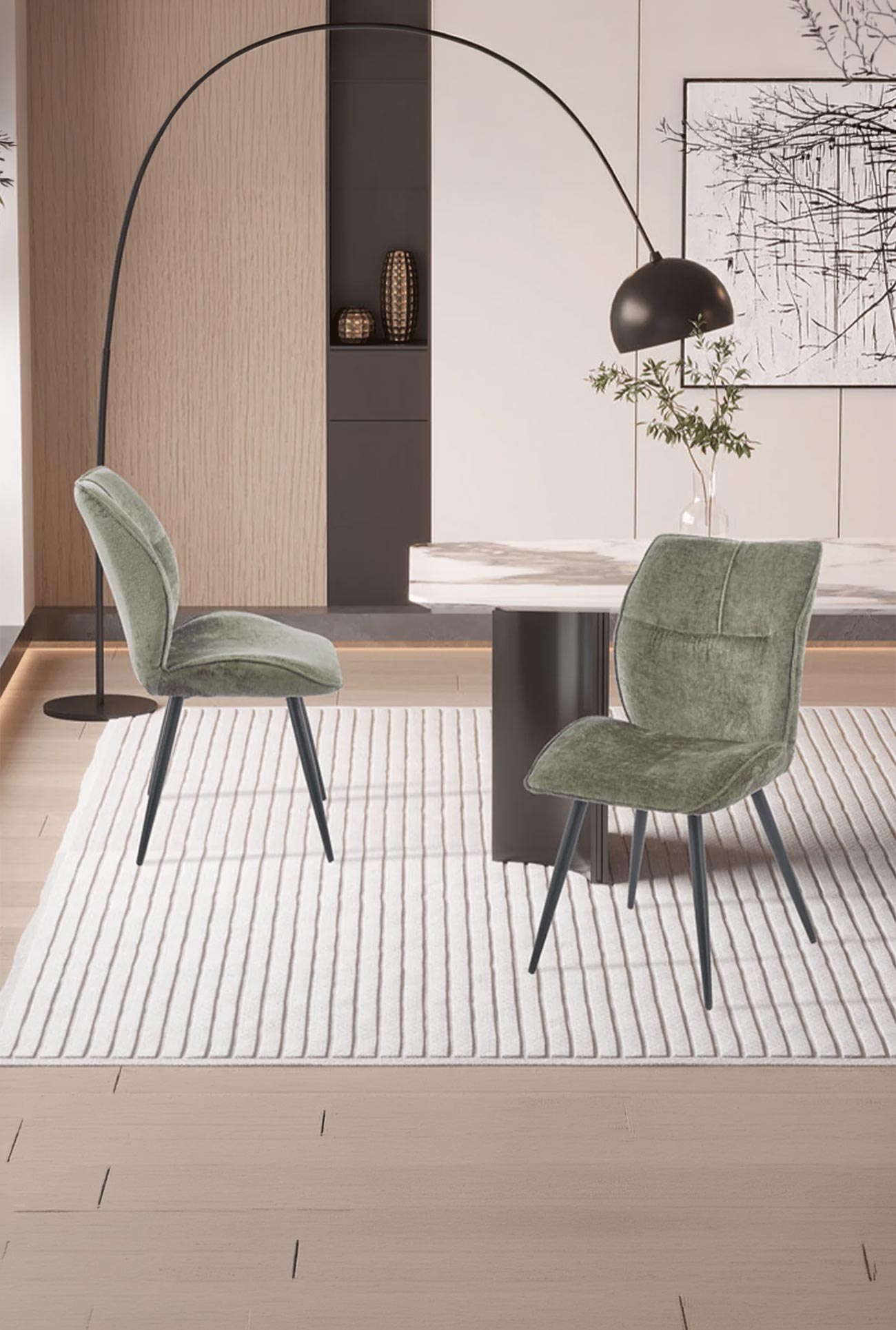 FAYE - Lots de 2 chaises de repas tissu chiné pieds métal noir - Mobilier Deco