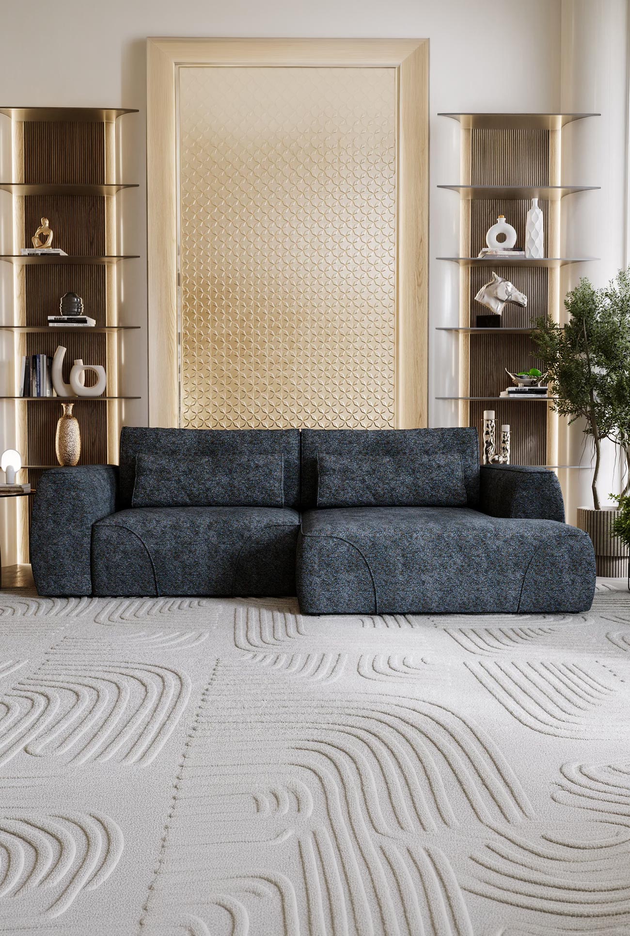 GRACE - Canapés d'angle convertibles avec coffre en tissu, angle droit ou gauche - Mobilier Deco