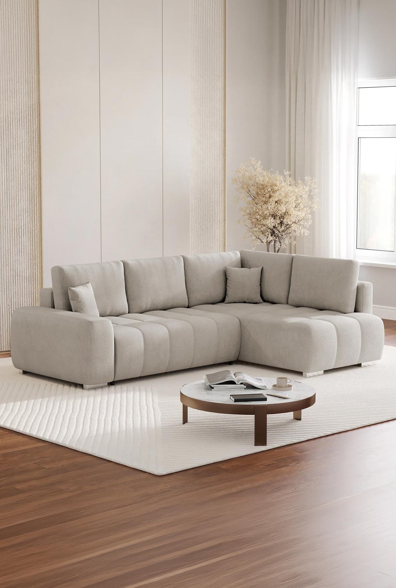 GYLIAN - Canapés d'angle réversibles et convertibles avec coffre en tissu - Mobilier Deco