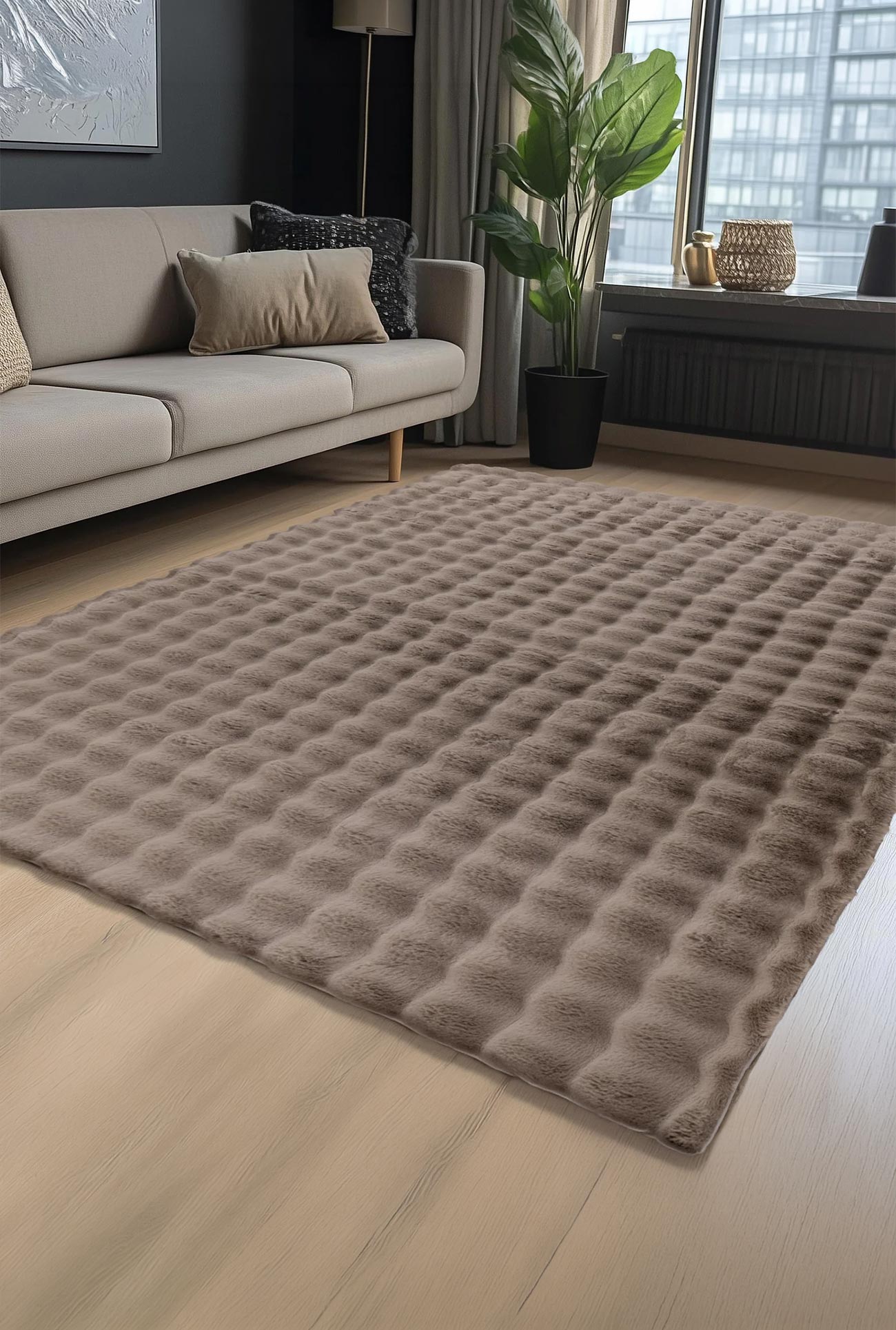 HARMONY - Tapis en tissu doux à motif quadrillé - Mobilier Deco