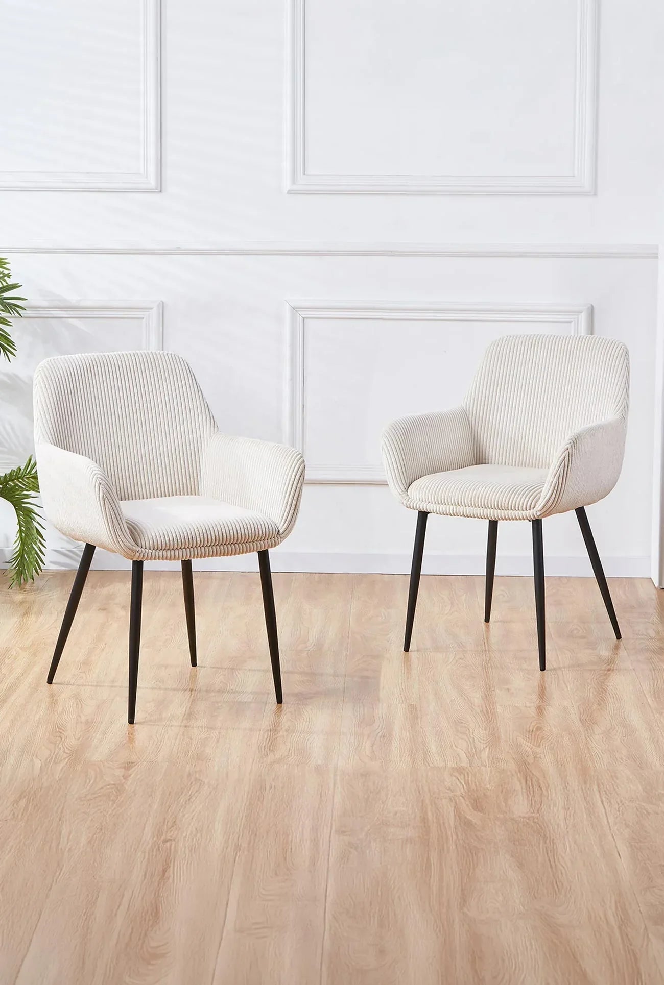 JESSIE - Lots de 2 chaises de repas en velours côtelé gris ou beige - Mobilier Deco