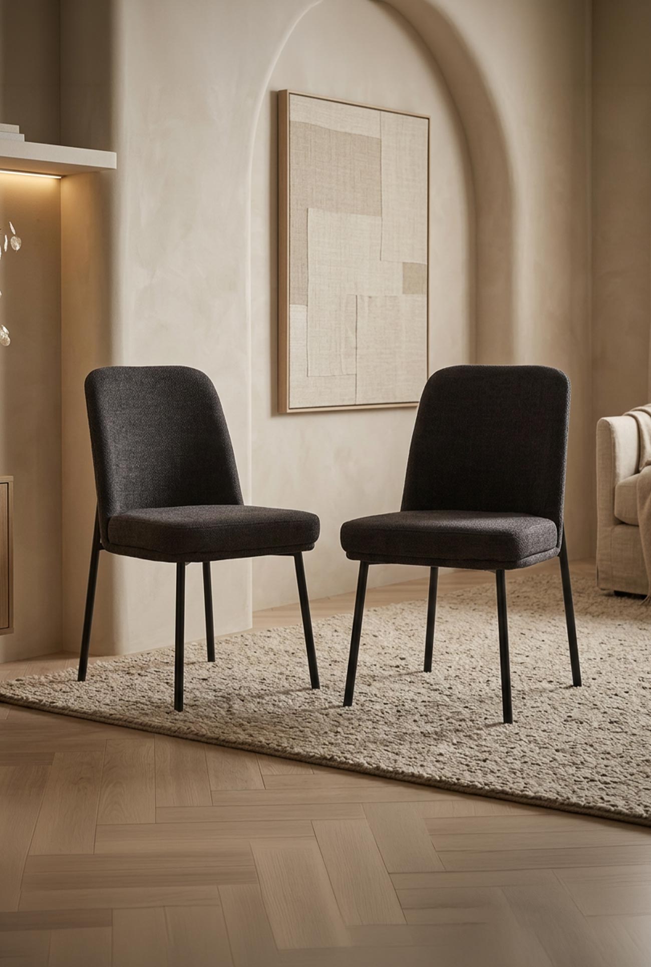 KAYNA - Lots de 2 chaises de repas en tissu pieds métal noir - Mobilier Deco
