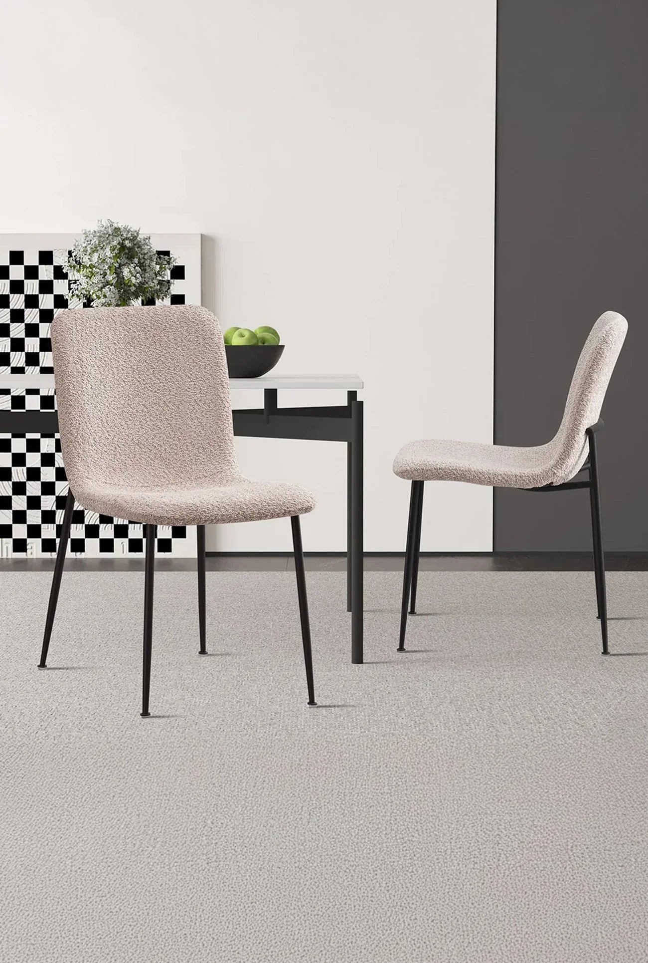 LEONOR - Lots de 2 chaises de repas en tissu bouclette gris ou beige - Mobilier Deco