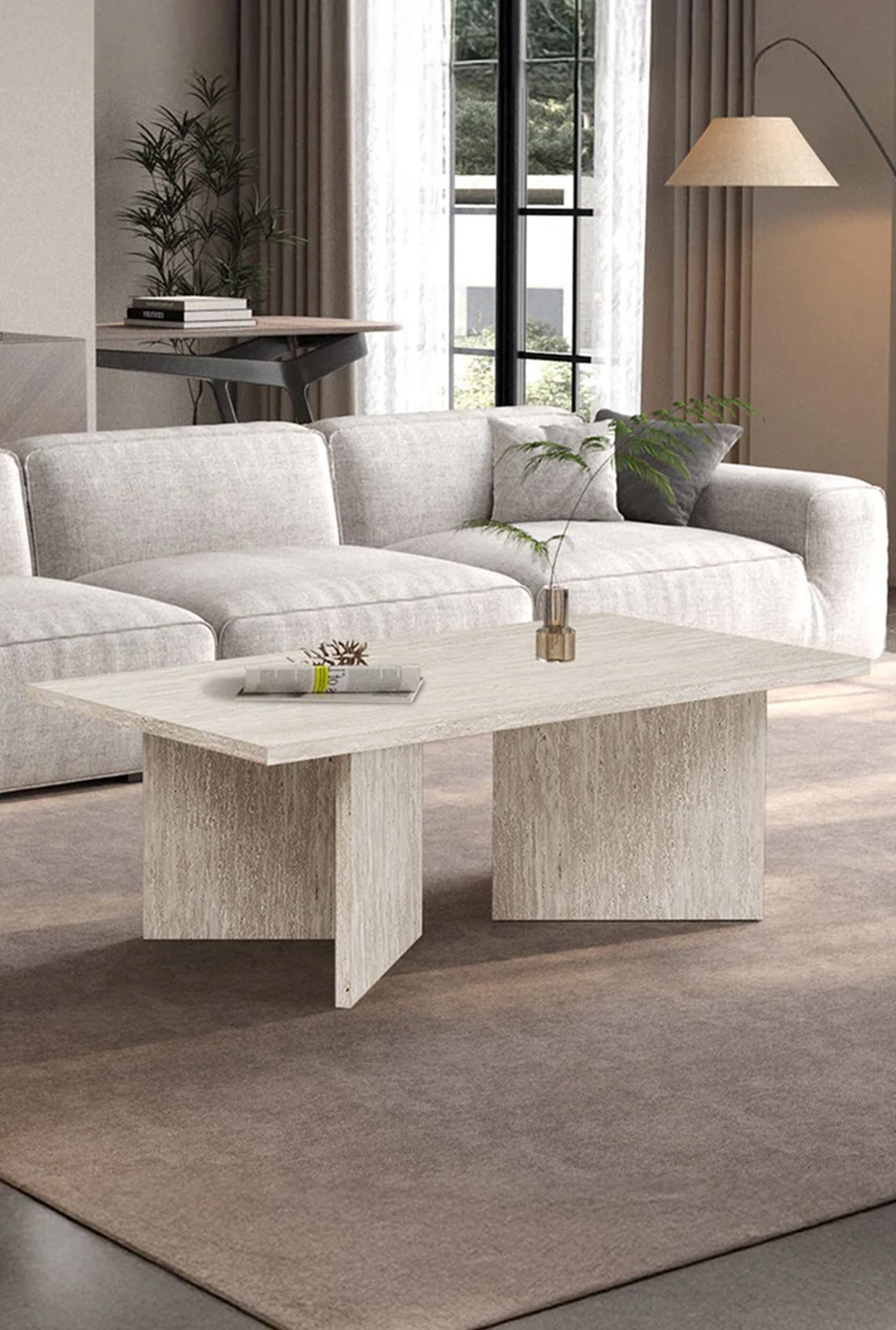LITAR - Tables basses couleur travertin - Mobilier Deco