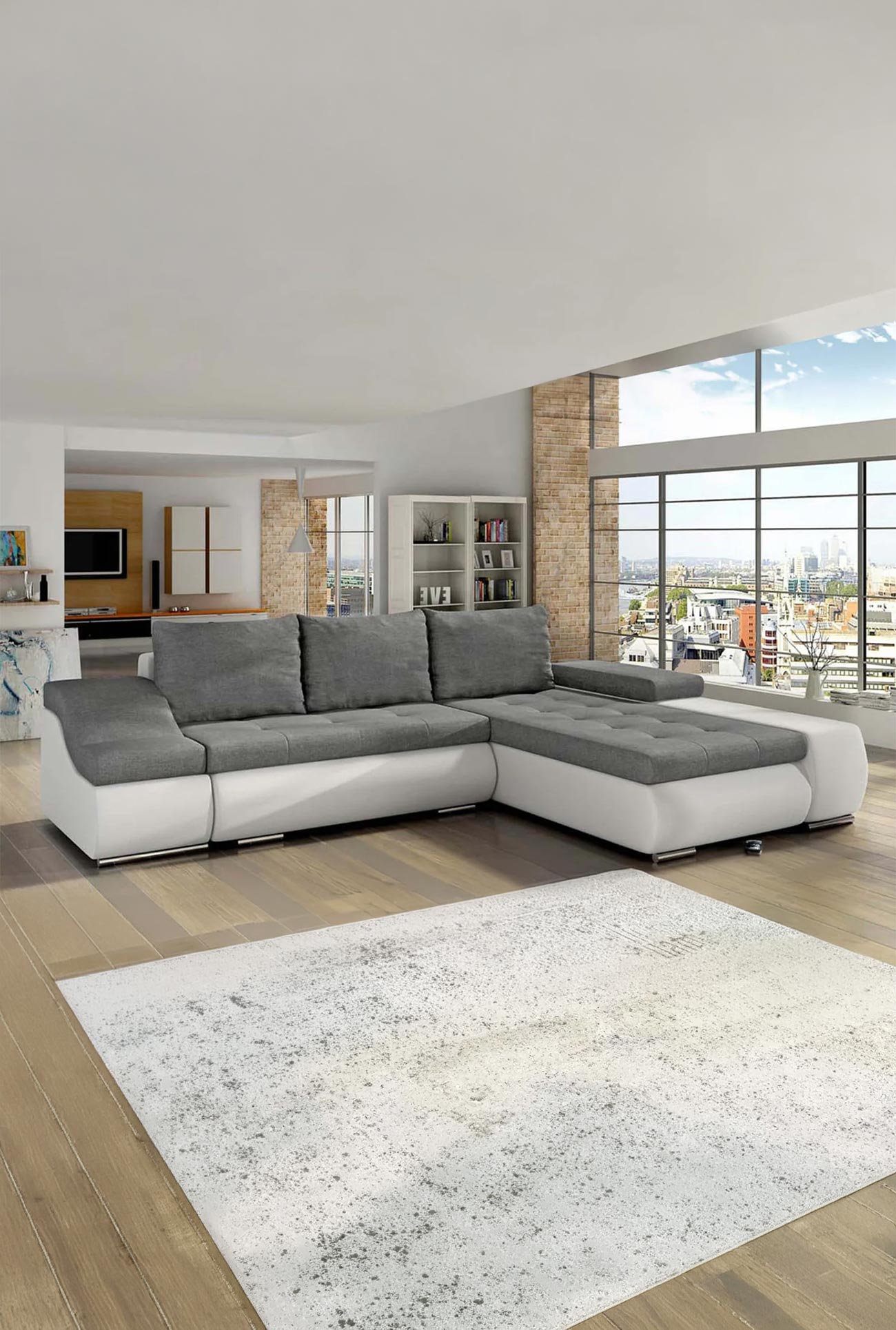 LOHAN - Canapés d'angle convertibles avec coffre bicolores - Mobilier Deco