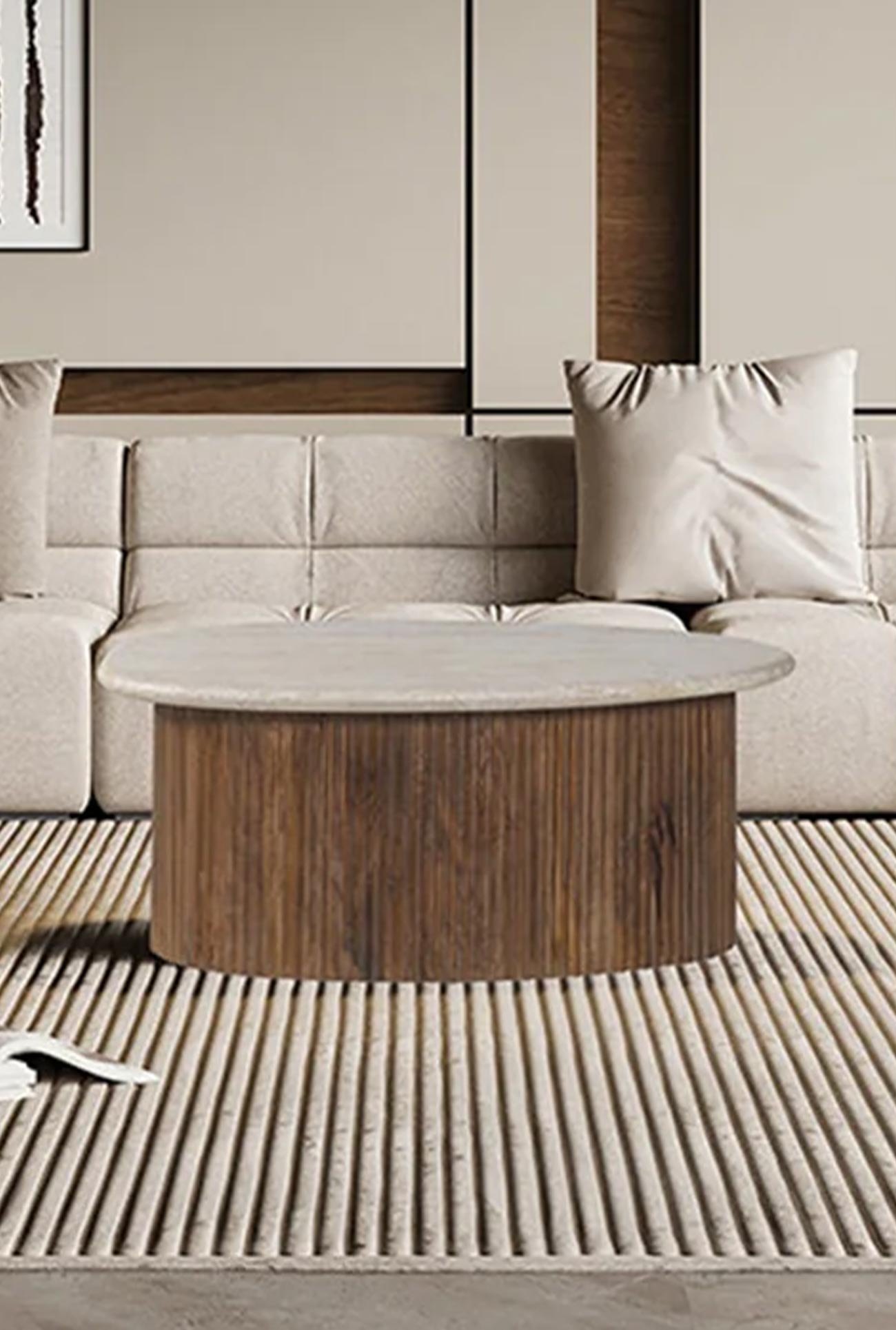 LOUIS - Tables basses & tables d'appoint travertin et bois de manguier - Mobilier Deco