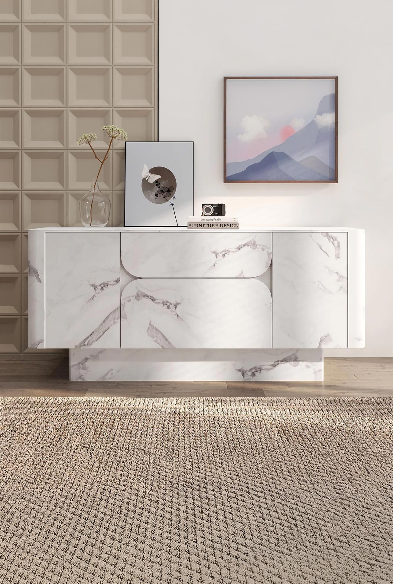 MIRA - Buffets enfilades 2 portes 2 tiroirs en marbre d'ingénierie - Mobilier Deco