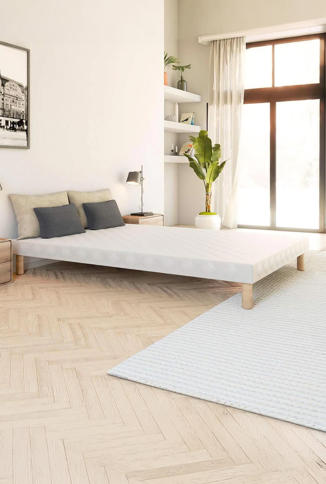 MOONLIGHT - Sommiers blanc avec 4 pieds - Mobilier Deco
