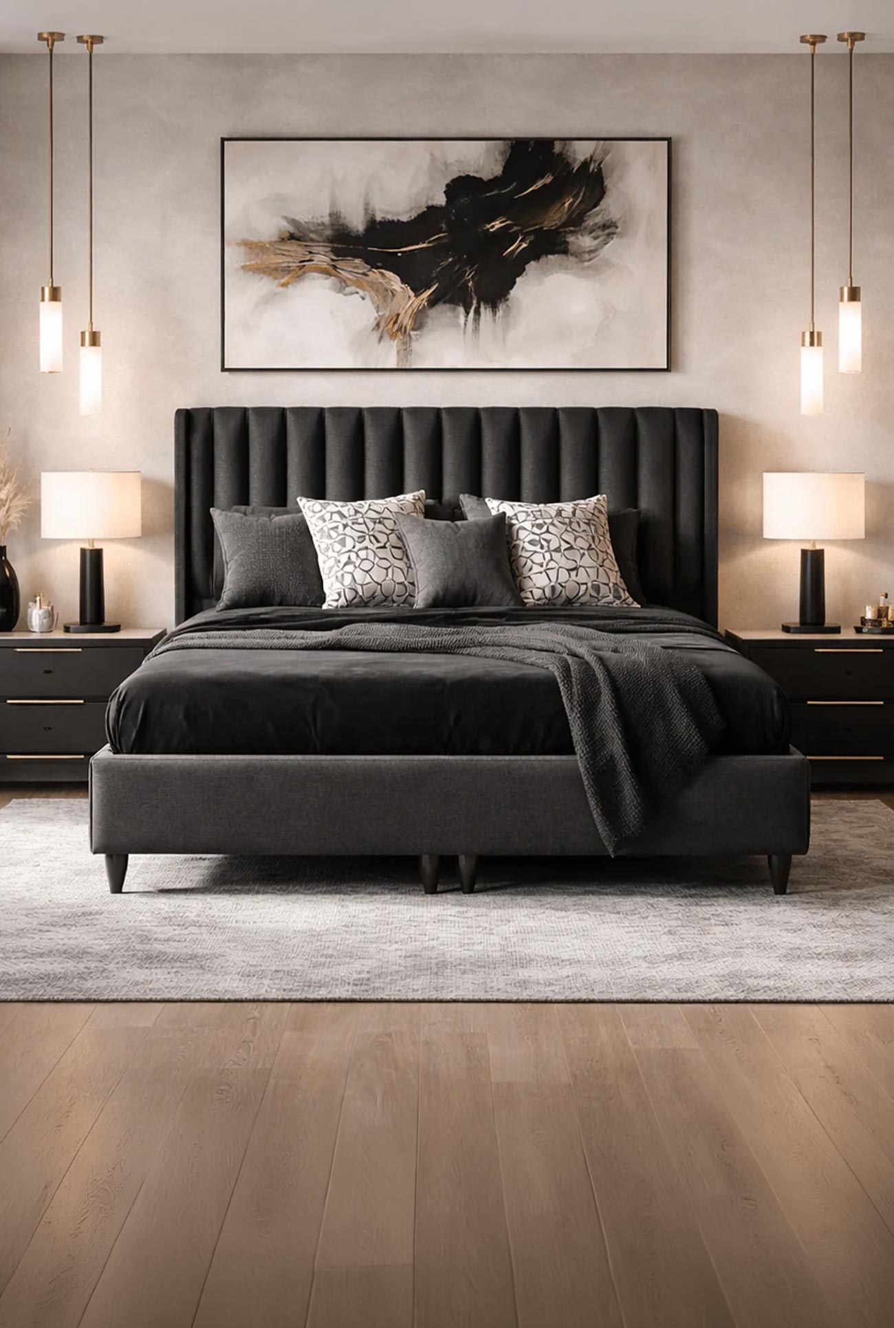 SAYA - Lits coffres en tissu beige ou noir - Mobilier Deco